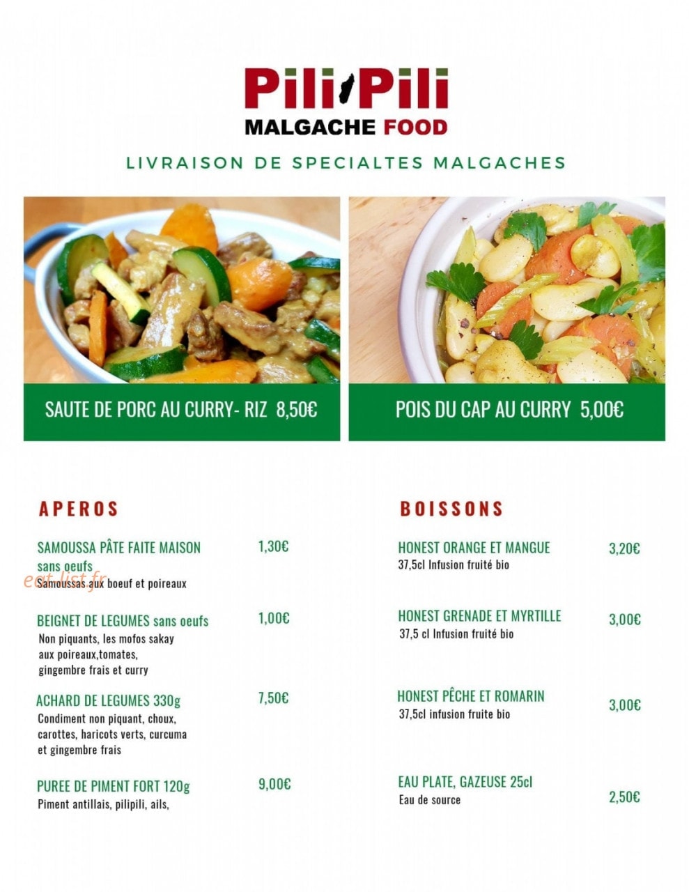 Pili pili malgache food — carte page 1