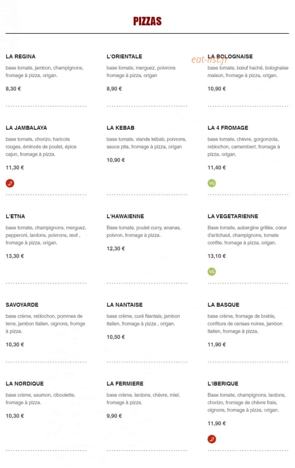 Pimen' T Pizza — carte page 1