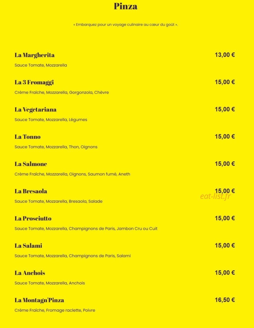 Carte et menu de Pinza Al Forno à Mulhouse — Les pinza
