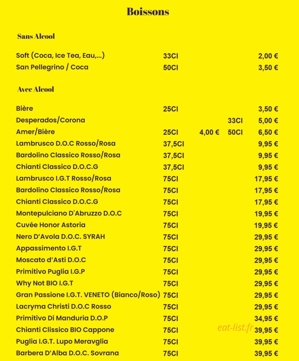 Carte et menu de Pinza Al Forno à Mulhouse — Les boissons