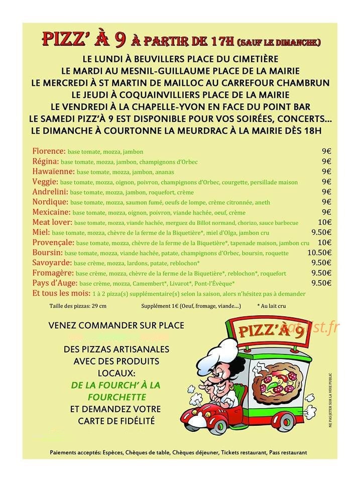 Pizz'à 9 — carte page 1