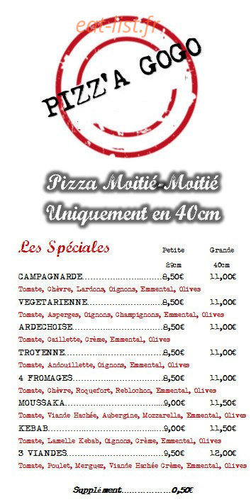 Pizz'a gogo — carte page 1
