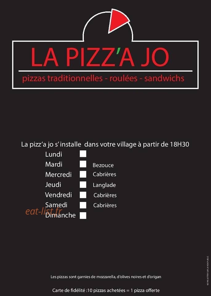 Pizz'a jo — carte page 1
