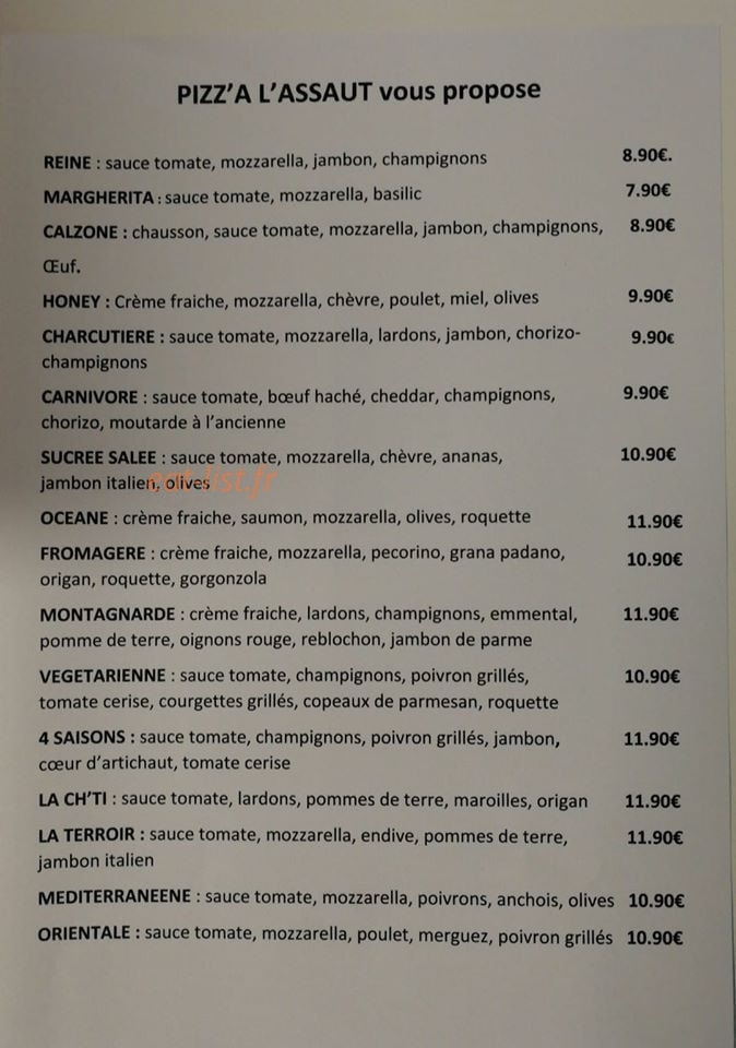 Pizz'à l'assaut — carte page 1