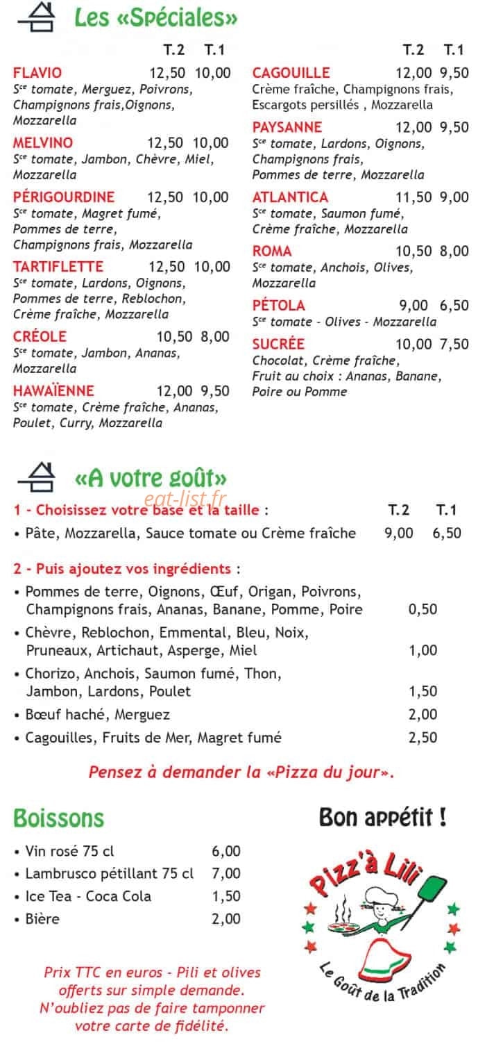 Pizz'à Lili — carte page 2