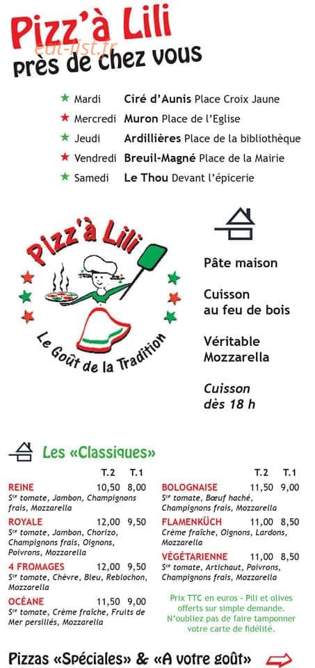Pizz'à Lili — carte page 1