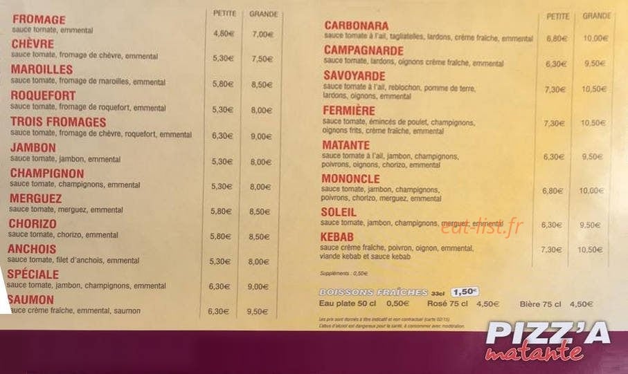Pizz'a Matante — carte page 1