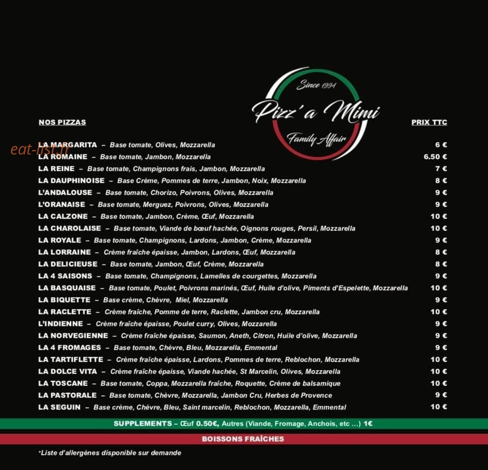 Pizz'a Mimi — carte page 1