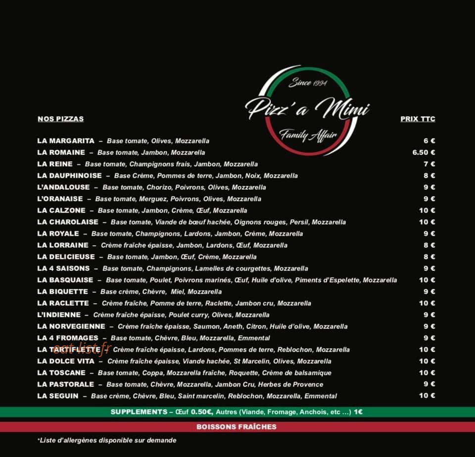 Pizz'a Mimi — carte page 1