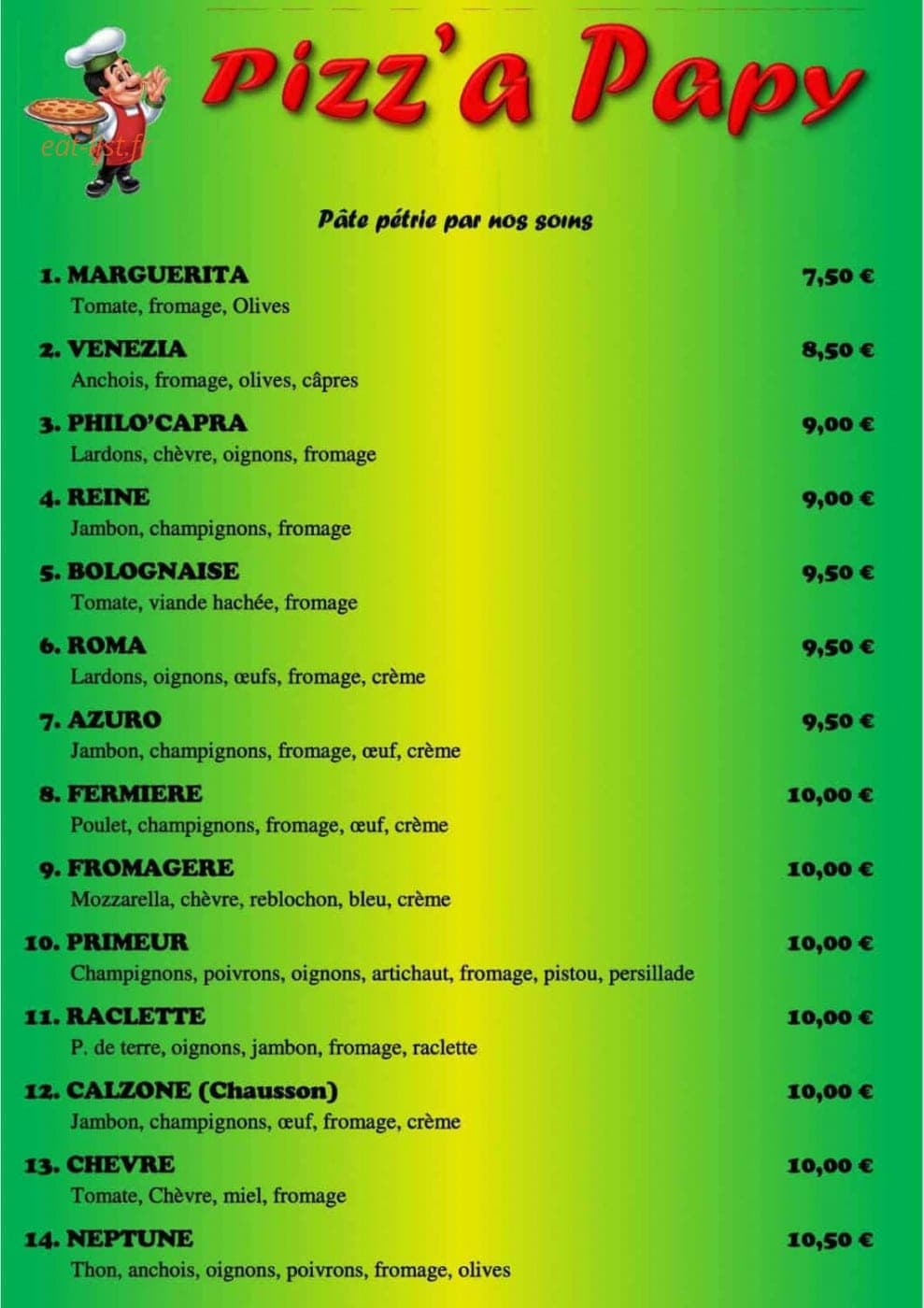 Pizz'a Papy — carte page 1