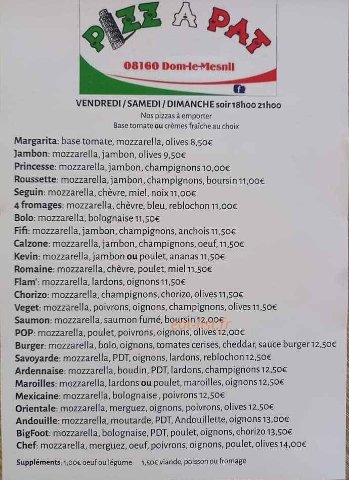 Pizz À Pat — carte page 1