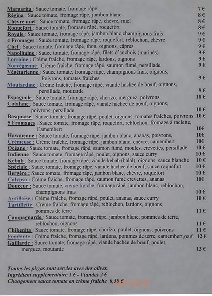 Pizz'à Potes — carte page 1