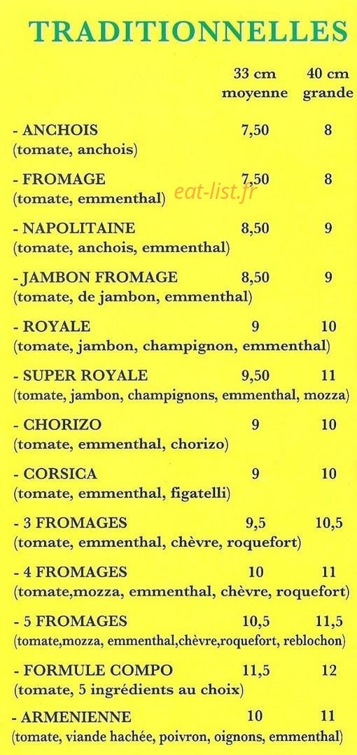 Pizz'a Rirou — carte page 1