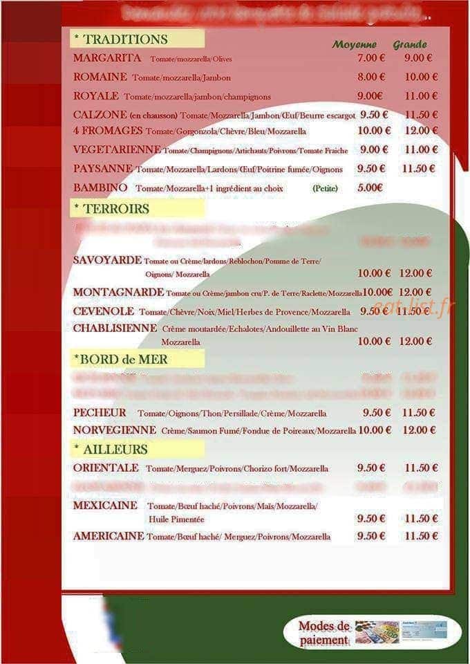 Pizz' a Zaza — carte page 1