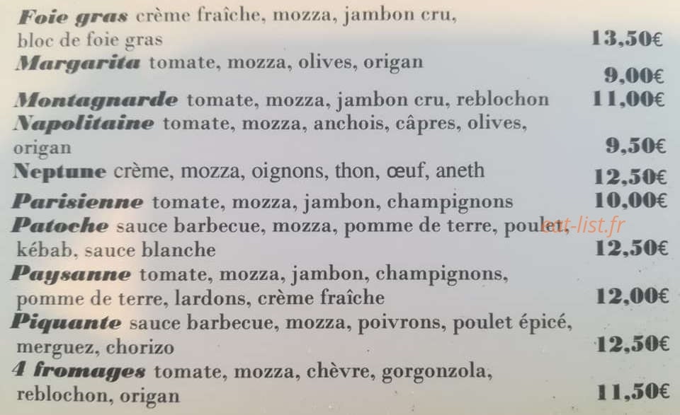 Pizz'adorée — carte page 2