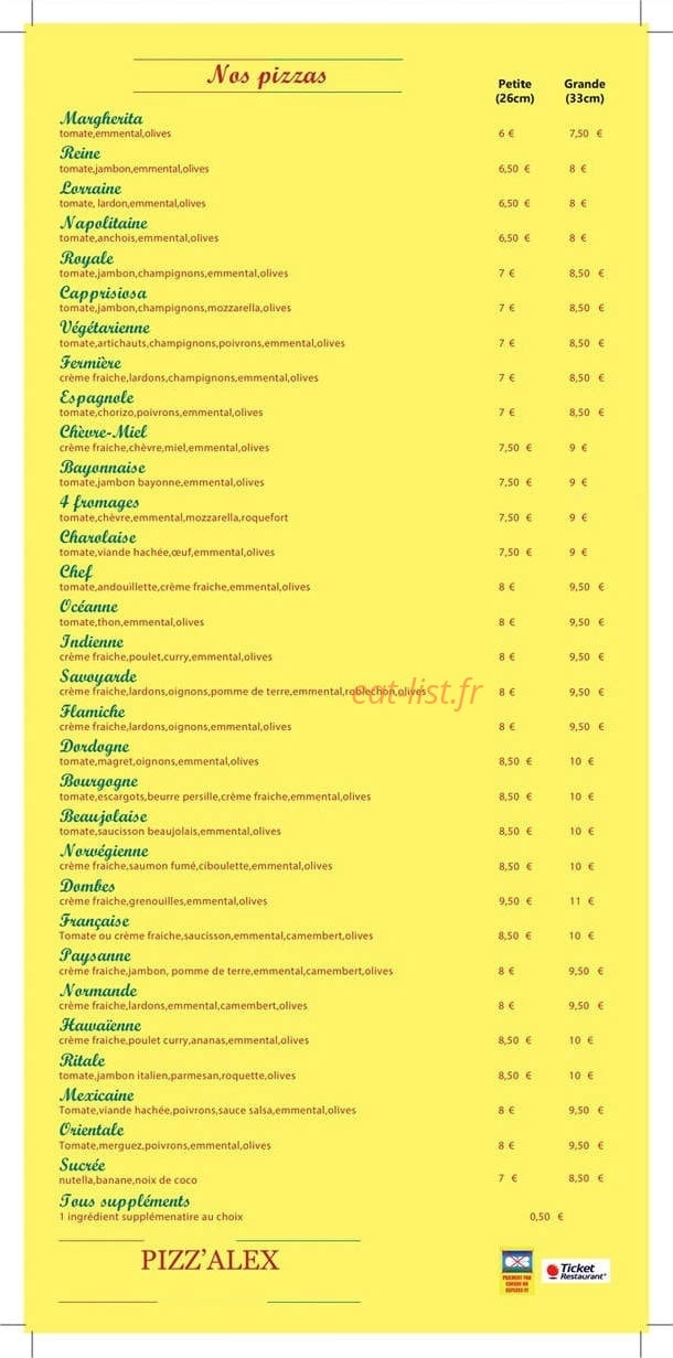 Pizz'Alex — carte page 1