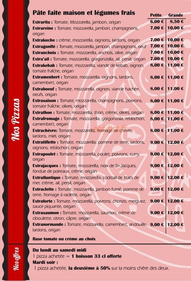 Pizz'alextra — carte page 1