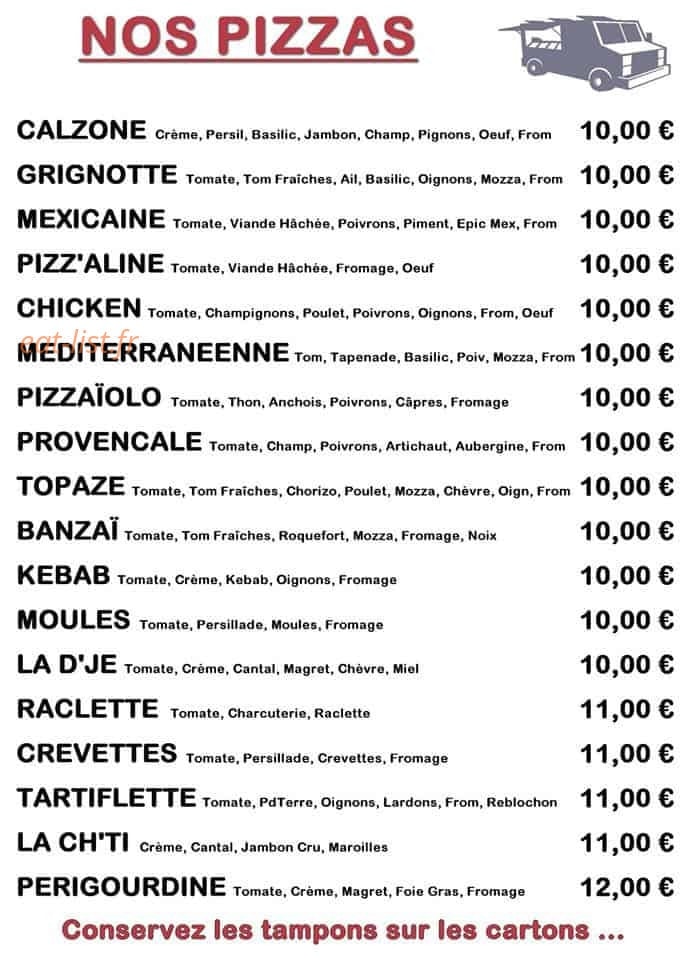 Pizz'Aline — carte page 1