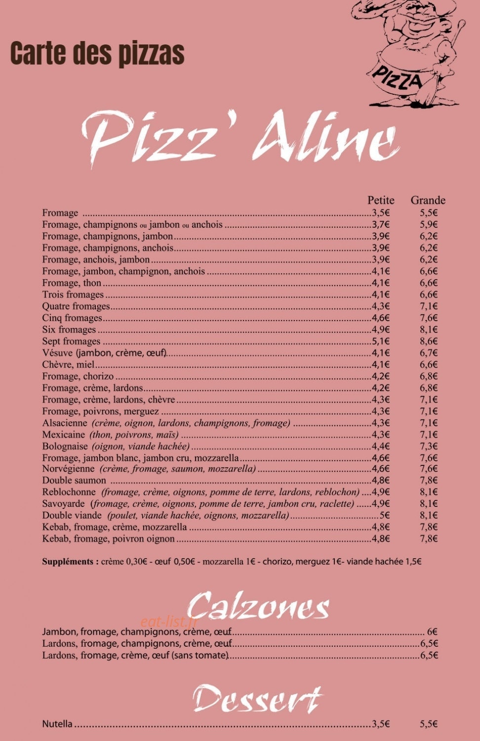 Pizz'aline — carte page 1