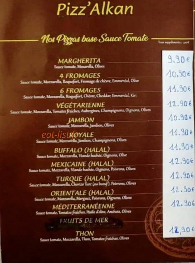 Pizz'alkan — carte page 1