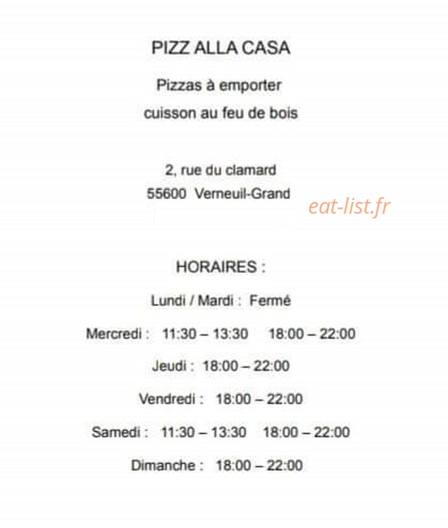 Pizz Alla Casa — carte page 1