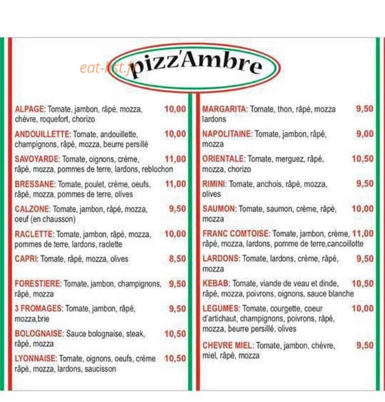 Pizz’Ambre — carte page 1