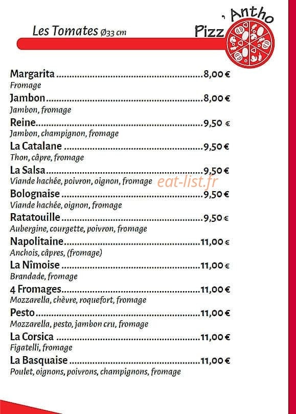 Pizz'Antho — carte page 1