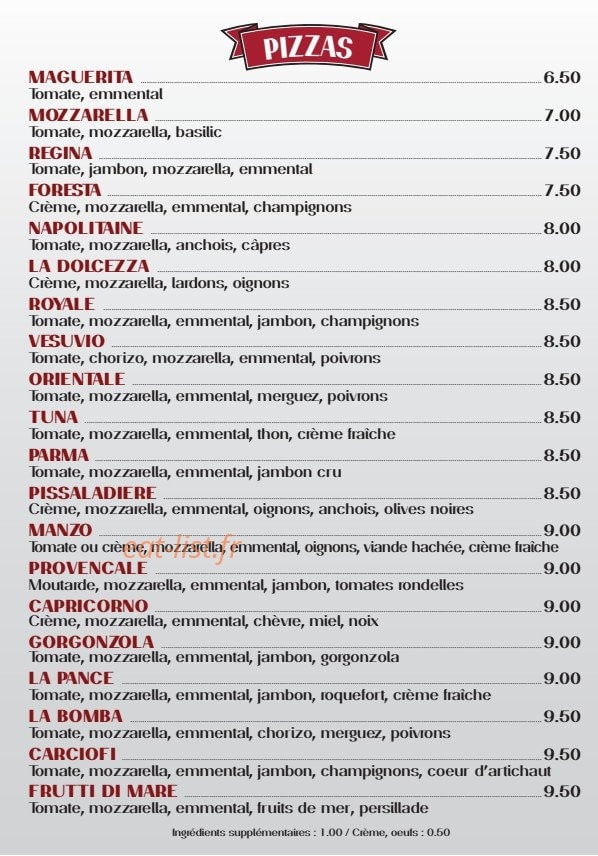 Pizz'aro — carte page 1