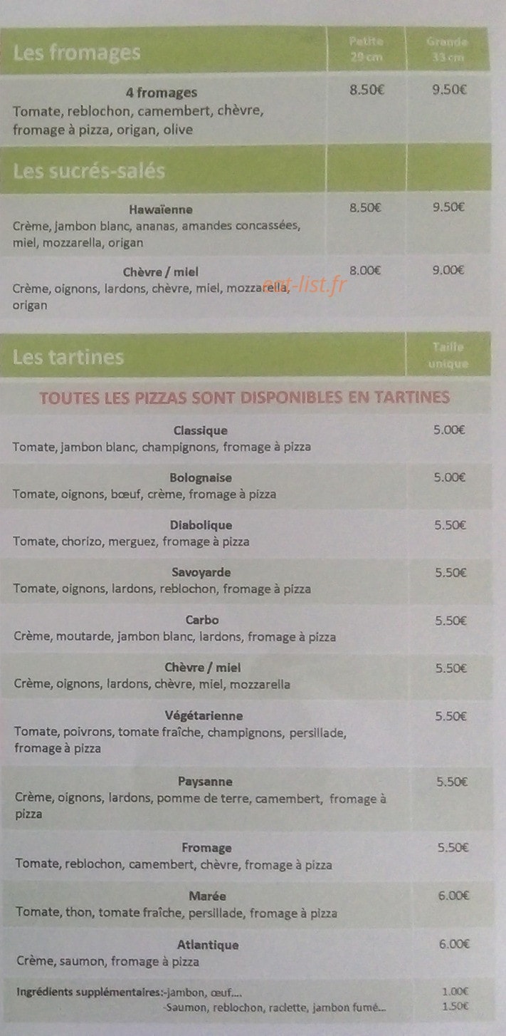 Pizz' et Tartines — carte page 3