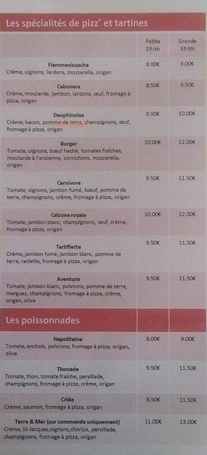 Pizz' et Tartines — carte page 2