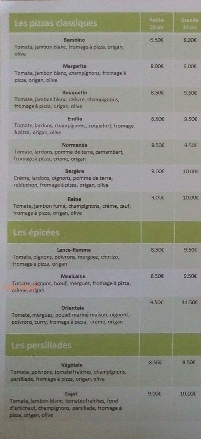 Pizz' et Tartines — carte page 1