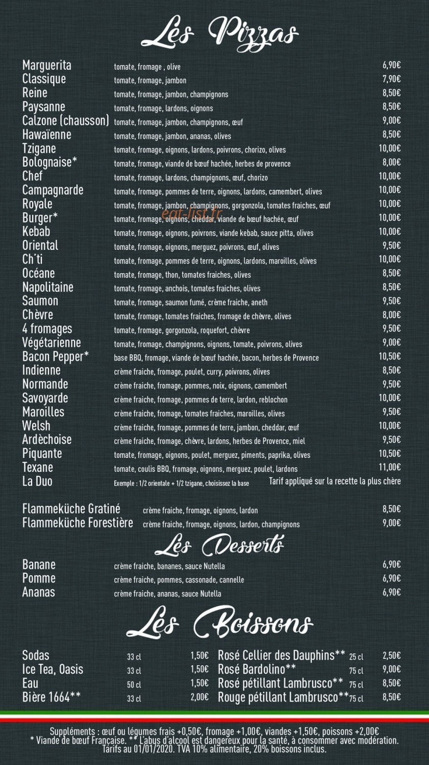 Pizz'Express — carte page 1