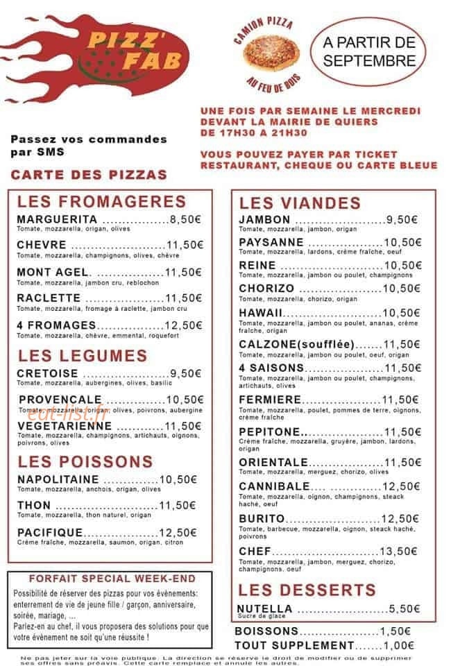 Pizz'Fab — carte page 1