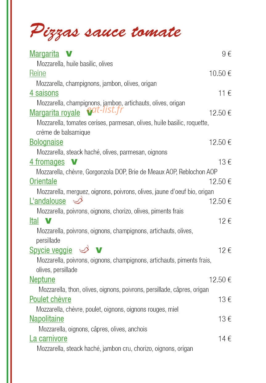 Pizz'Ital — carte page 1