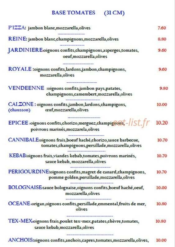 Pizza 66 — carte page 2
