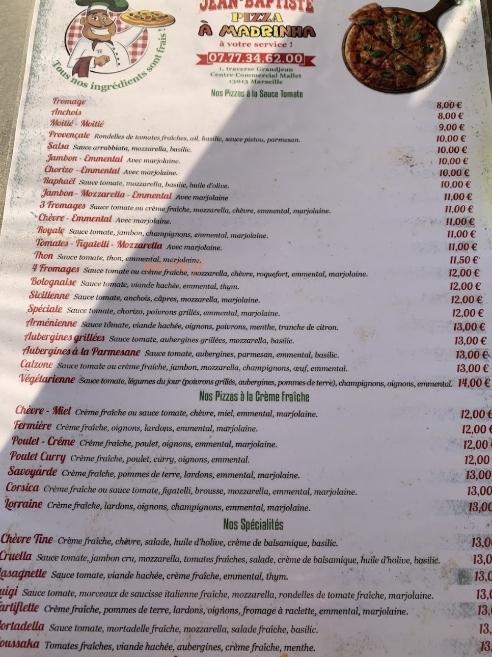 Pizza à Madrinha — carte page 1