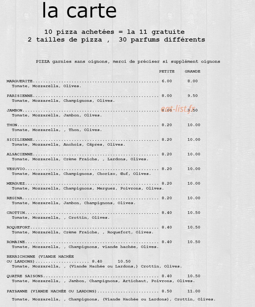 Pizza Al Forno — carte page 1