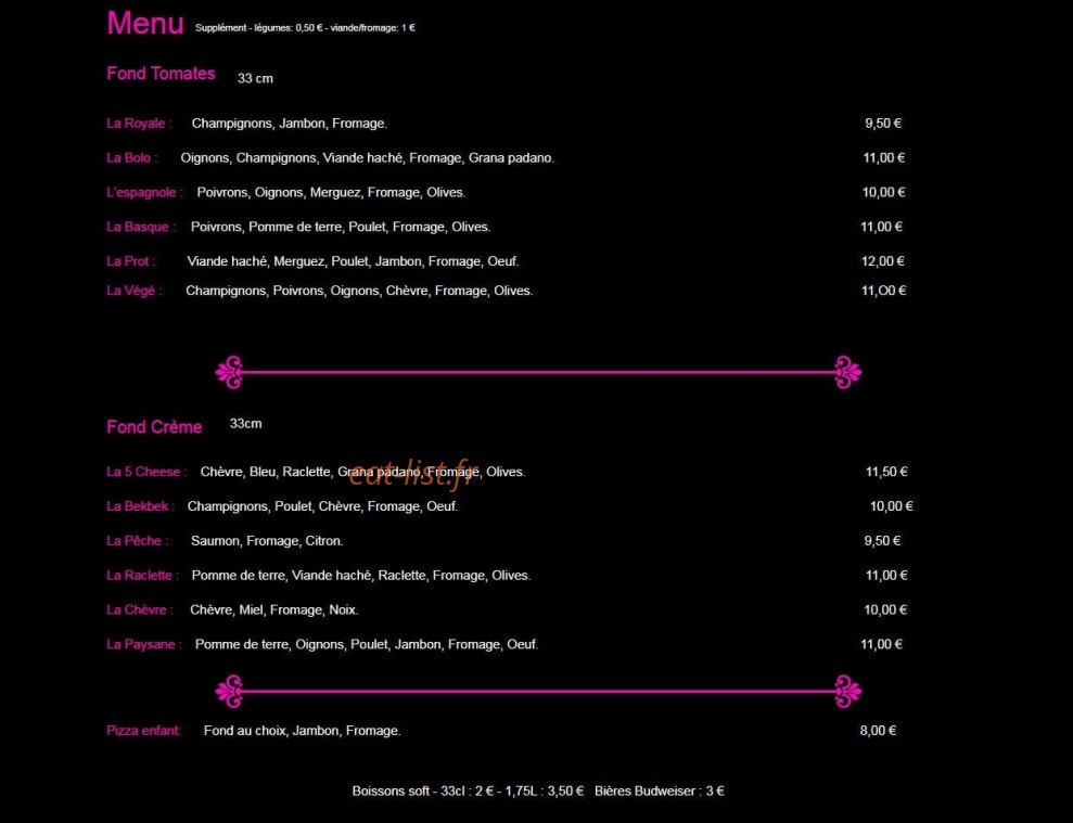 Pizza Bek — carte page 1