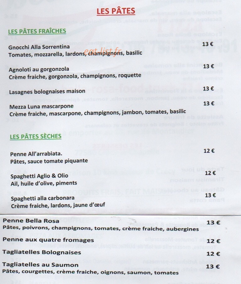 Pizza Bella Rosa — carte page 2