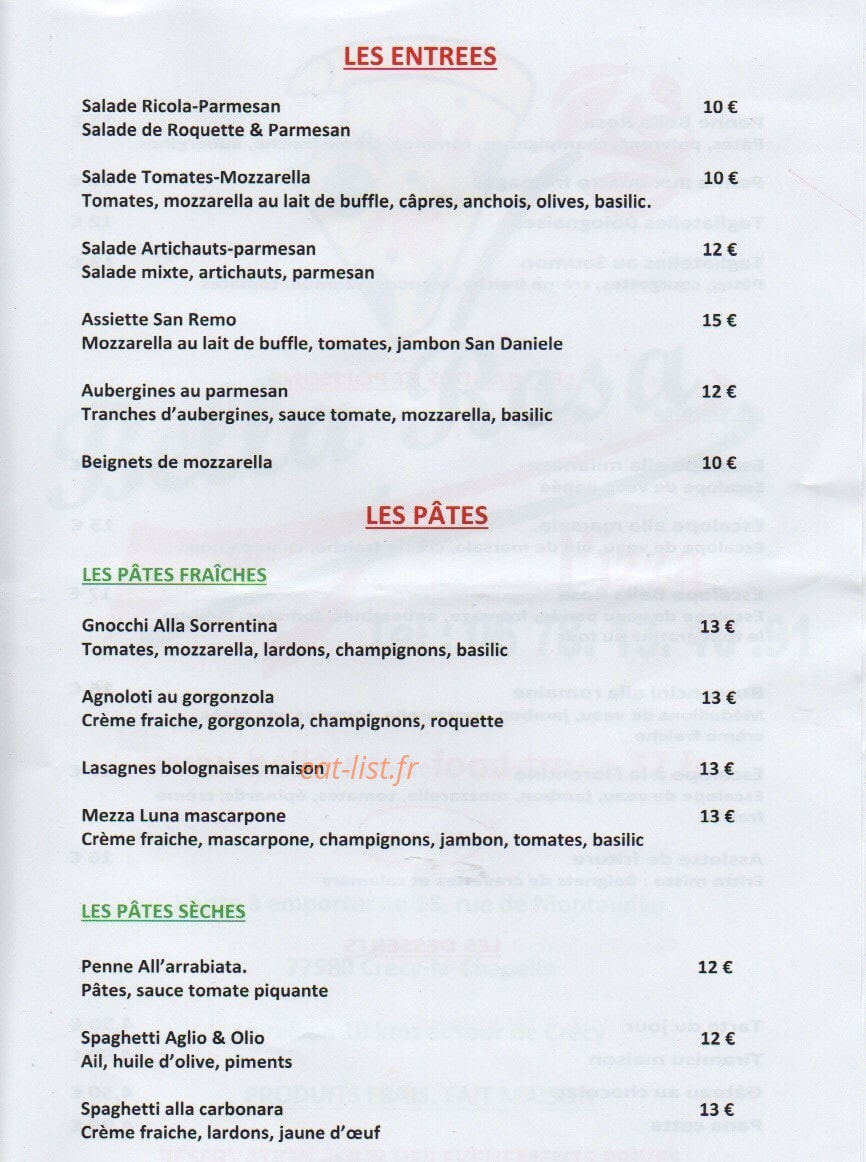 Pizza Bella Rosa — carte page 1
