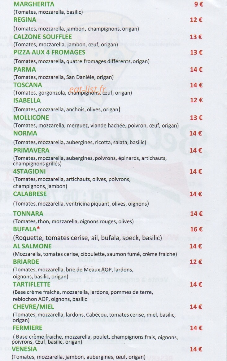 Pizza Bella Rosa — carte page 3