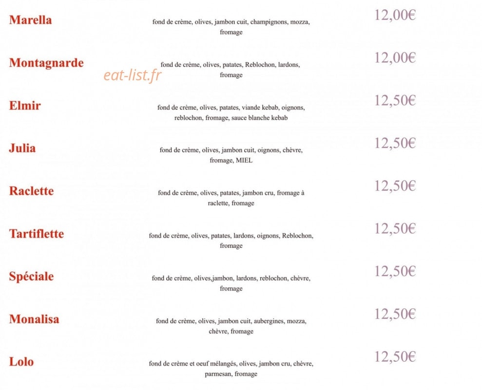 Pizza berard — carte page 2