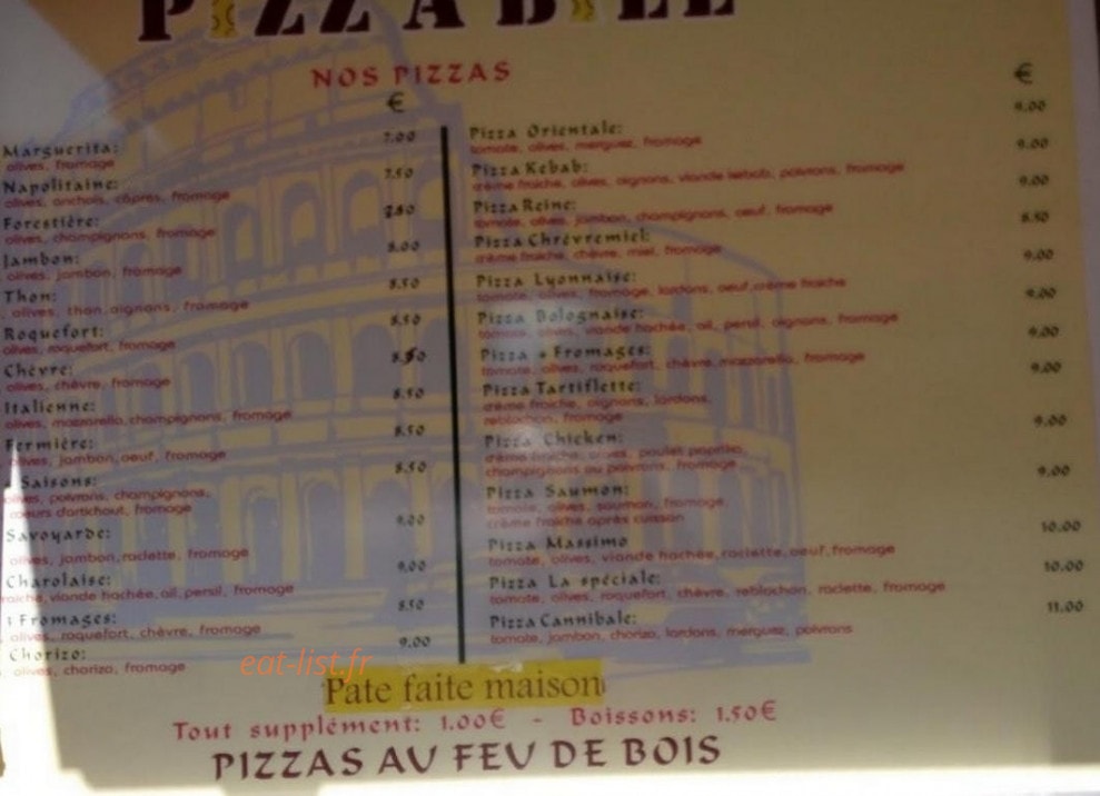Pizza Bill — carte page 1