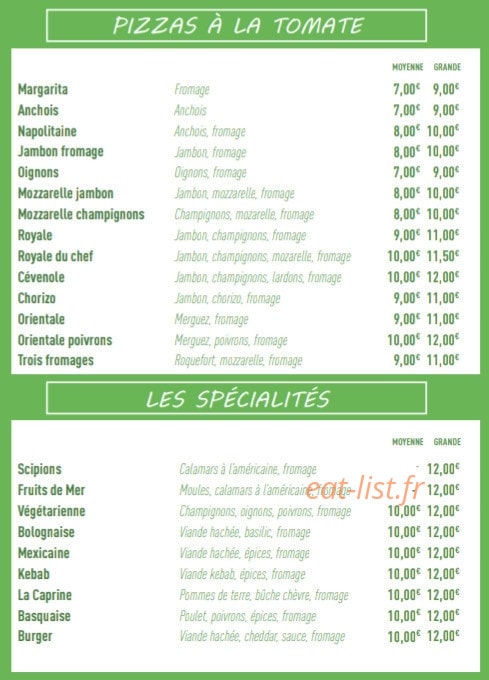 Pizza Bruno — carte page 2