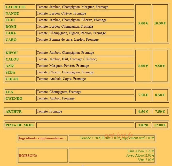 Pizza Calou — carte page 2