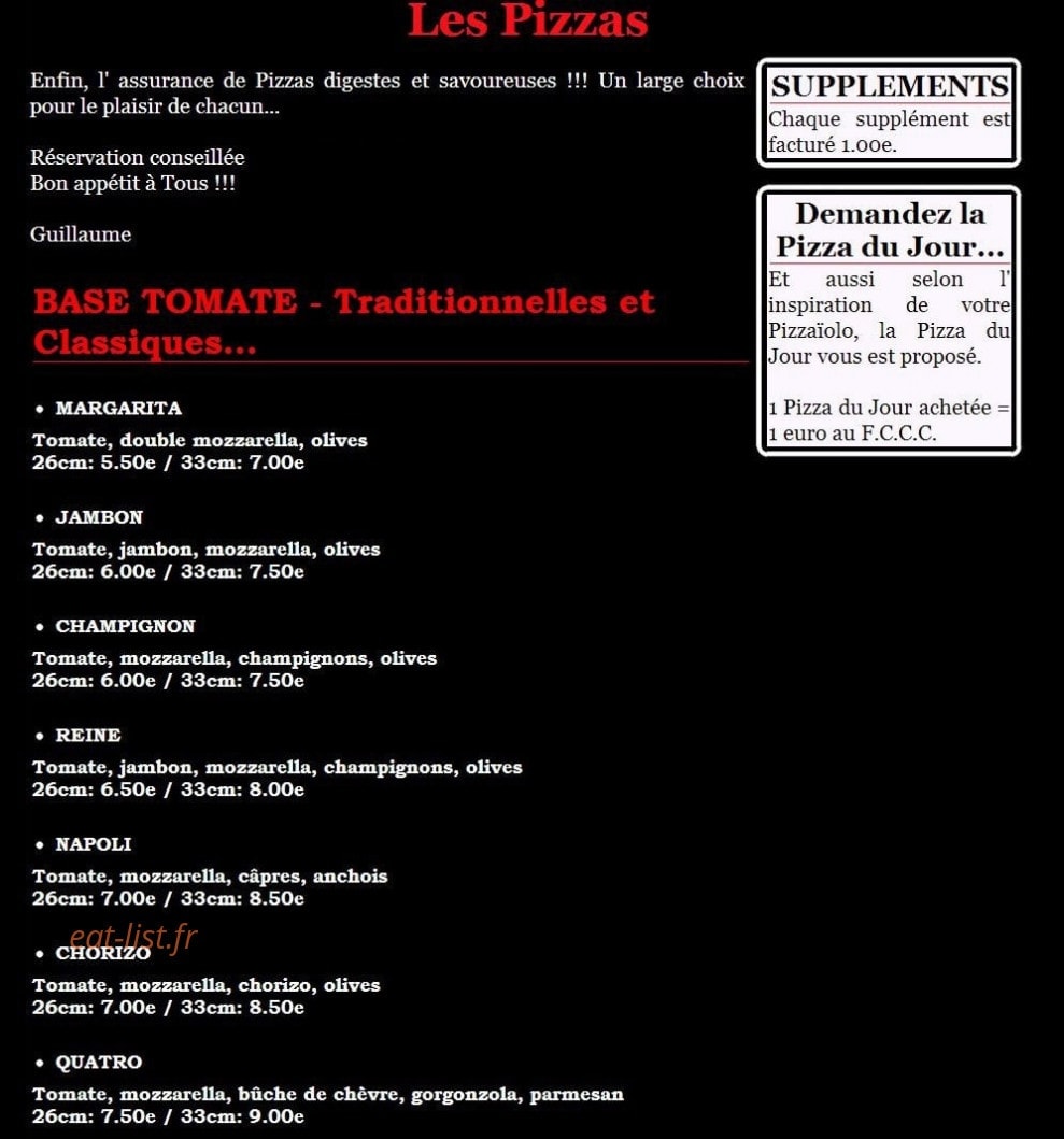 Pizza Calypso — carte page 1