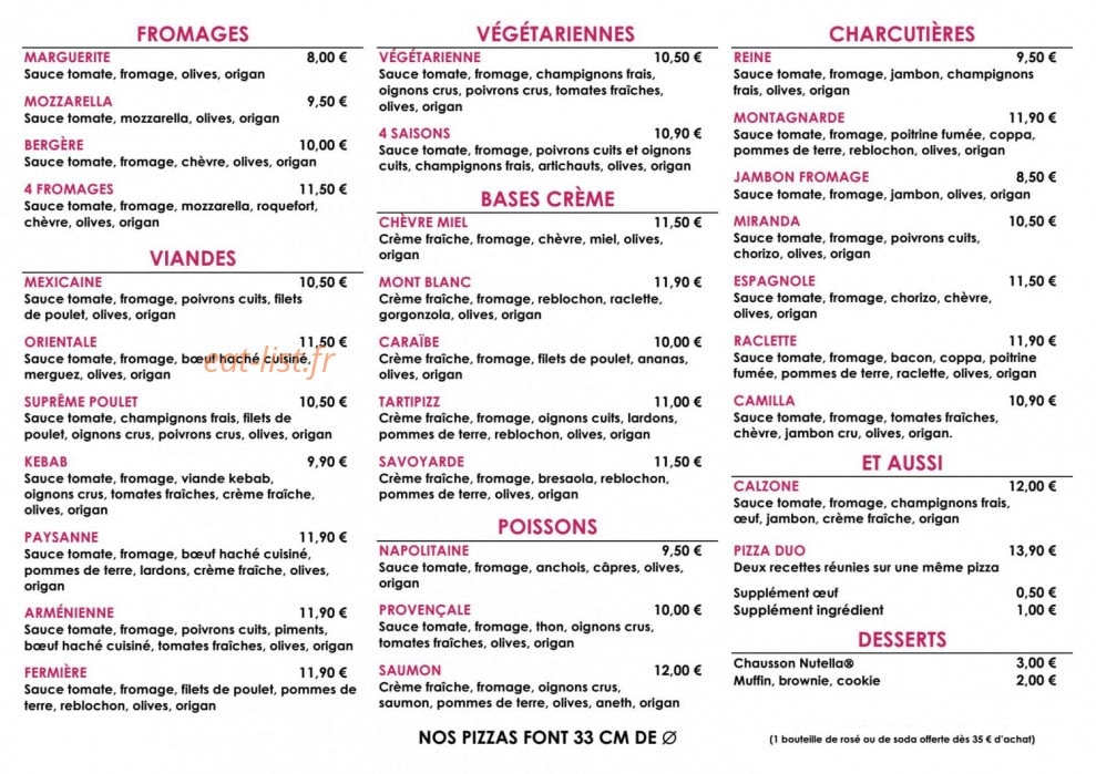 Pizza Camilla — carte page 2