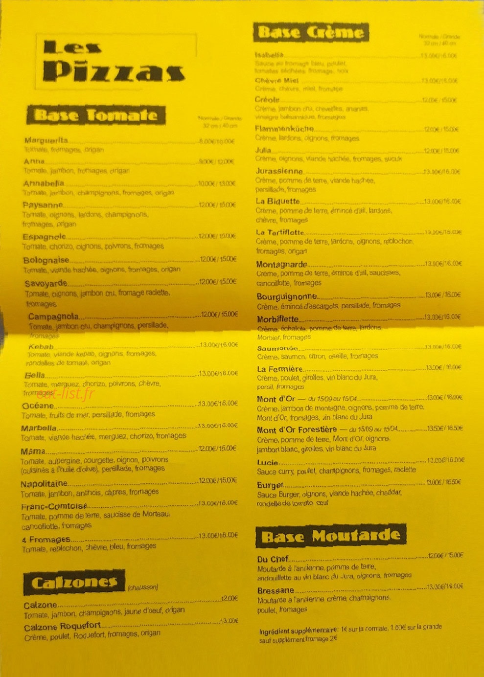 Pizza Campagnola — carte page 2