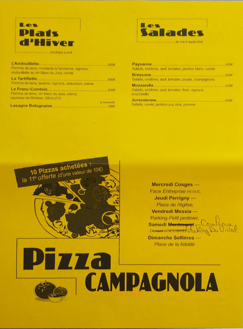 Pizza Campagnola — carte page 1