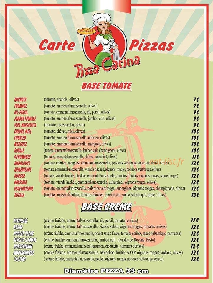 Pizza Carina — carte page 1